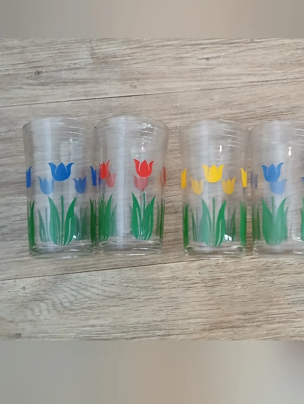 Tulip Glass Juice Glasses - Yellow, Red And Blue Floral Design